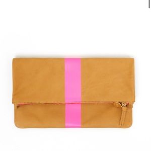 Clare v neon pink stripe fold over clutch